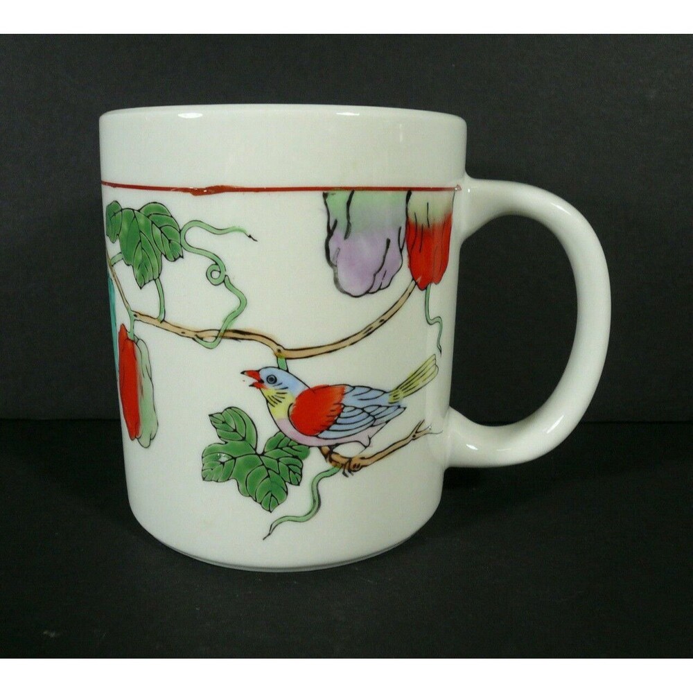 Guangzhou Arts & Crafts Chinese Pottery Mug by Williams Sonoma Bird Flowers NEW